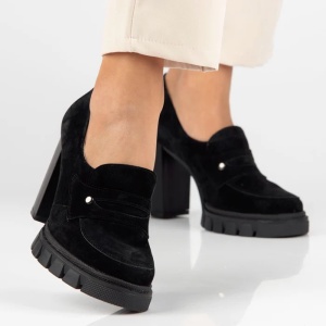 Pantofi dama negru casual piele intoarsa cu toc Filippo DP4671-24-BK-Negru