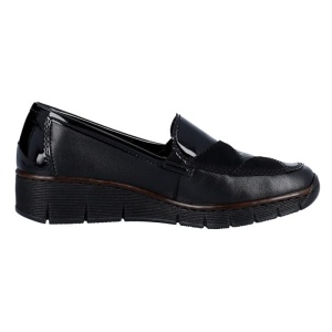 Pantofi dama negru casual piele naturala cu talpa joasa Rieker 53785-00-Negru