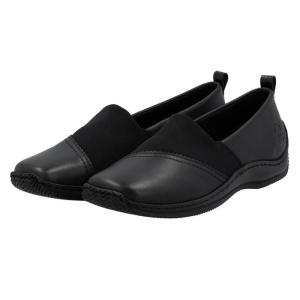 Pantofi dama negru casual piele naturala cu talpa joasa Rieker L1790-00-Negru