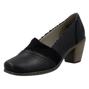 Pantofi dama negru casual piele naturala cu toc Rieker 40911-00-Negru