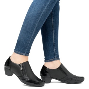 Pantofi dama negru casual piele naturala cu toc Rieker 41757-00-Negru