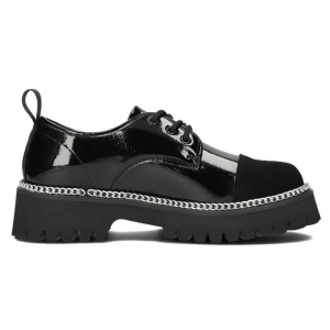 Pantofi dama negru casual piele naturala lacuita cu platforma lant decorativ Filippo DP4581-23-BK-Negru