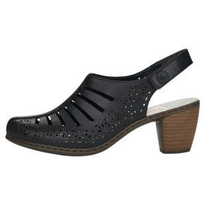 Pantofi dama, negru, casual, piele naturala, perforati, cu toc, Rieker 40959-00-Negru