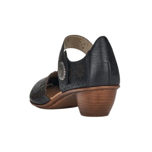Pantofi dama negru casual piele naturala perforati cu toc Rieker 43753-00-Negru