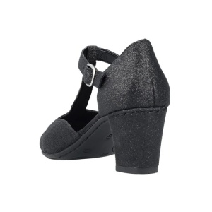 Pantofi dama negru elegant piele ecologica cu toc Rieker 41087-00-Negru