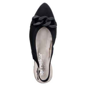 Pantofi dama negru elegant piele ecologica cu toc Rieker 47068-00-Negru