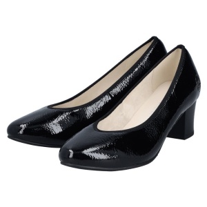 Pantofi dama negru elegant piele ecologica lacuita cu toc Rieker 44650-02-Negru