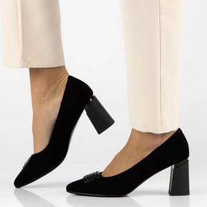 Pantofi dama negru eleganti piele intoarsa cu toc Filippo DP6176-24-BK-SU-Negru