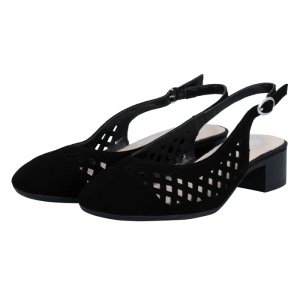 Pantofi dama negru eleganti piele intoarsa perforati cu toc Rieker 43457-00-Negru