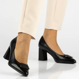 Pantofi dama negru eleganti piele naturala cu toc Filippo DP6176-24-BK-Negru