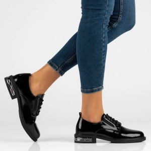 Pantofi dama negru eleganti piele naturala lacuita cu toc Filippo DP6189-24-BK-L-Negru