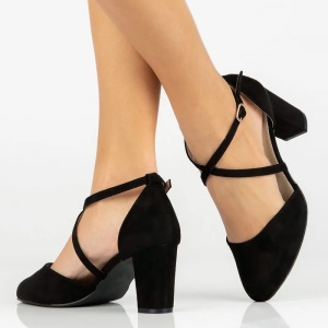 Pantofi dama negru eleganti textil cu toc barete incrucisate Filippo DS4627-23-BK-Negru