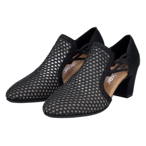 Pantofi dama negru eleganti textil cu toc Rieker 41052-00-Negru