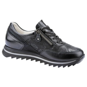Pantofi dama negru sport piele naturala cu talpa joasa Waldlaufer 923011-702-001-Haiba-Negru