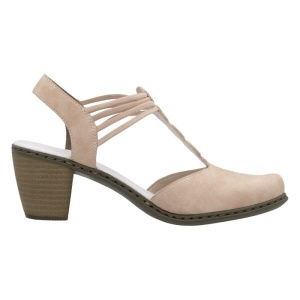 Pantofi dama roz casual piele ecologica cu toc, Rieker 40901-31-Roz