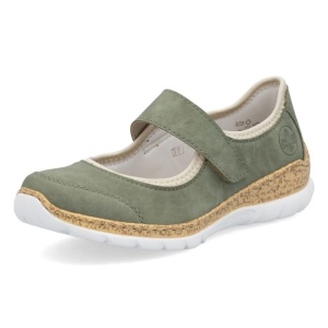 Pantofi dama verde casual piele ecologica si textil cu talpa joasa Rieker N42B0-52-Verde