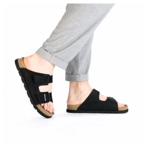Papuci barbati negru casual piele naturala cu talpa groasa Rieker 21190-00-Negru