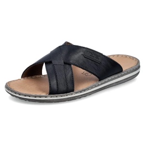 Papuci barbati negru casual piele naturala cu talpa joasa Rieker 21082-00-Negru
