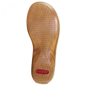 Papuci dama albastru deschis comozi din piele ecologica cu talpa joasa antistres Rieker 60888-12-Albastru-Deschis