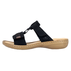 Papuci dama, negru, casual, piele ecologica, cu talpa joasa, Rieker 60881-00-Negru