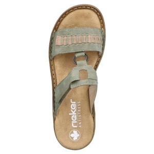 Papuci dama verde casual piele ecologica cu talpa joasa Rieker 60881-52-Verde