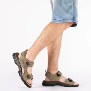 Sandale barbati bej sport piele ecologica cu talpa joasa Rieker 25055-64-Bej