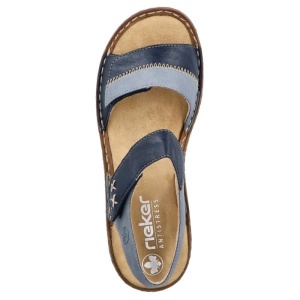 Sandale dama albastru casual din piele ecologica cu talpa joasa si inchidere velcro Rieker V2860-14-Albastru