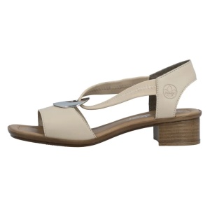 Sandale dama, bej, casual, piele naturala, cu toc, Rieker 62662-62-Bej