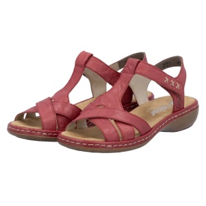 Sandale dama rosu casual piele naturala cu talpa joasa Rieker 65919-33-Rosu
