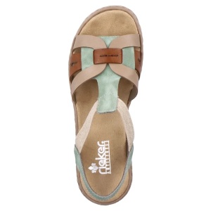 Sandale dama verde casual piele ecologica cu talpa joasa Rieker 65918-52-Verde