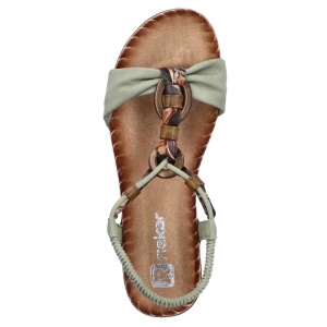 Sandale dama verde casual piele ecologica cu talpa joasa Rieker V7568-52-Verde