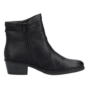 Botine dama negru casual piele ecologica cu toc Rieker 75556-00-Negru