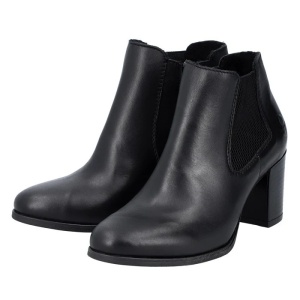 Botine dama negru casual piele naturala cu toc Rieker 50194-00-Negru