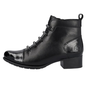 Botine dama, negru, casual, piele naturala, imblanite, cu toc, Rieker 78655-00-Negru