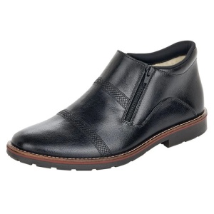 Cizme barbati negru casual piele naturala imblanite scurte cu toc Rieker 15381-00-Negru