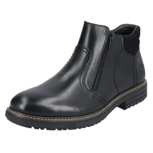 Cizme barbati negru casual piele naturala imblanite scurte cu toc Rieker 33151-00-Negru