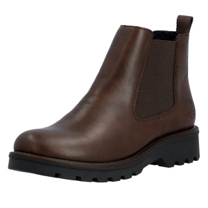 Cizme dama maro casual piele ecologica imblanite scurte cu toc Rieker 73250-25-Maro
