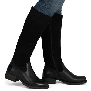 Cizme dama negru casual piele intoarsa lungi cu toc Rieker Z9551-00-Negru