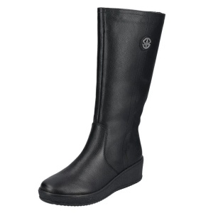 Cizme dama negru casual piele naturala imblanite lungi cu platforma Rieker Y4470-01-Negru