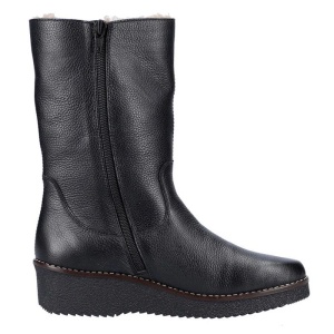 Cizme dama negru casual piele naturala imblanite scurte cu platforma Rieker Y4653-00-Negru