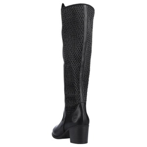 Cizme dama negru casual piele naturala lungi cu toc Rieker Y2050-00-Negru