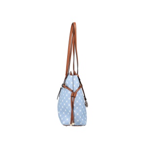 Geanta dama albastru casual piele ecologica de mana shopper cu accesorii metalice Rieker H1052-10-Albastru