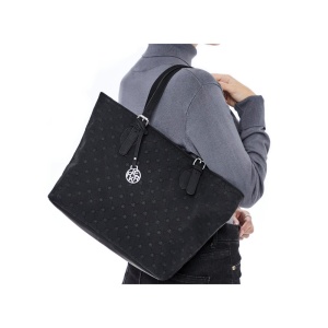 Geanta dama negru casual piele ecologica shopper de mana cu accesorii metalice Rieker H1491-00-Negru