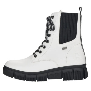 Ghete dama, alb, casual, piele ecologica, impermeabile, imblanite, cu talpa joasa, Rieker X3414-80-Alb