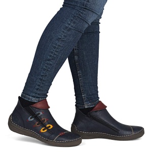 Ghete dama albastru casual piele ecologica cu talpa joasa Rieker 72581-14-Albastru