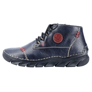 Ghete dama, albastru inchis, casual, piele ecologica, imblanite, cu talpa joasa, Rieker 55002-14-Albastru-Inchis