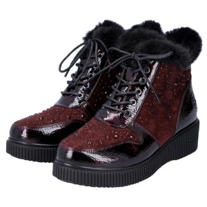 Ghete dama bordo casual piele naturala lacuita imblanite cu talpa joasa Rieker 93312-35-Bordo