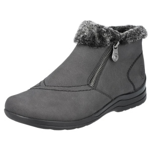 Ghete dama gri casual piele naturala impermeabile imblanite cu talpa joasa Rieker L1868-45-Gri