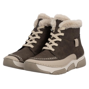 Ghete dama maro casual piele ecologica imblanite cu talpa joasa Rieker 45947-25-Maro