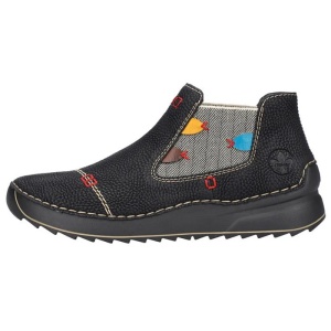 Ghete dama, negru, casual, piele ecologica, cu talpa joasa, Rieker 51592-00-Negru
